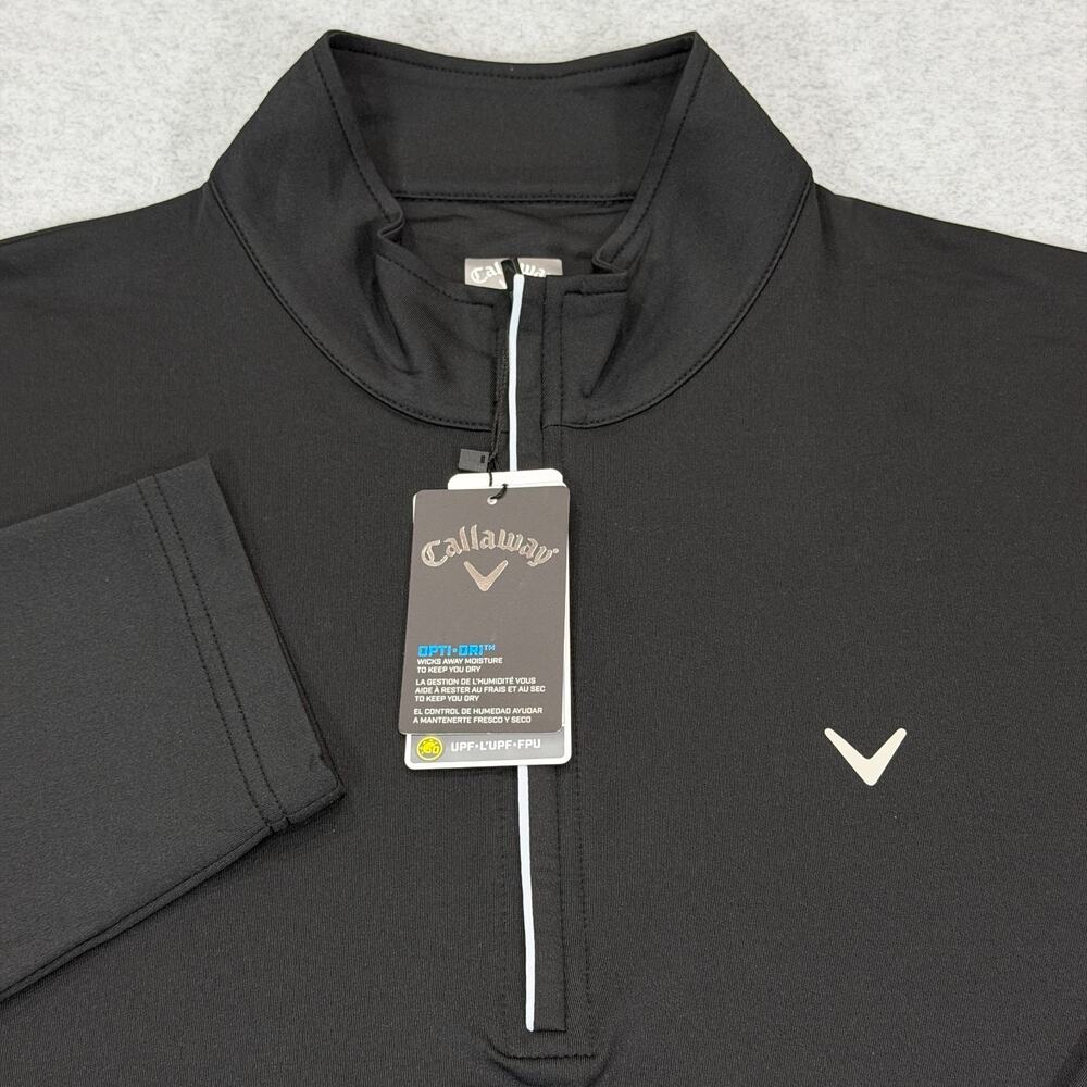 Callaway Mens XL 1/4 Zip Golf Pullover Caviar Black Opti-Dri UPF 50 Stretch NWT